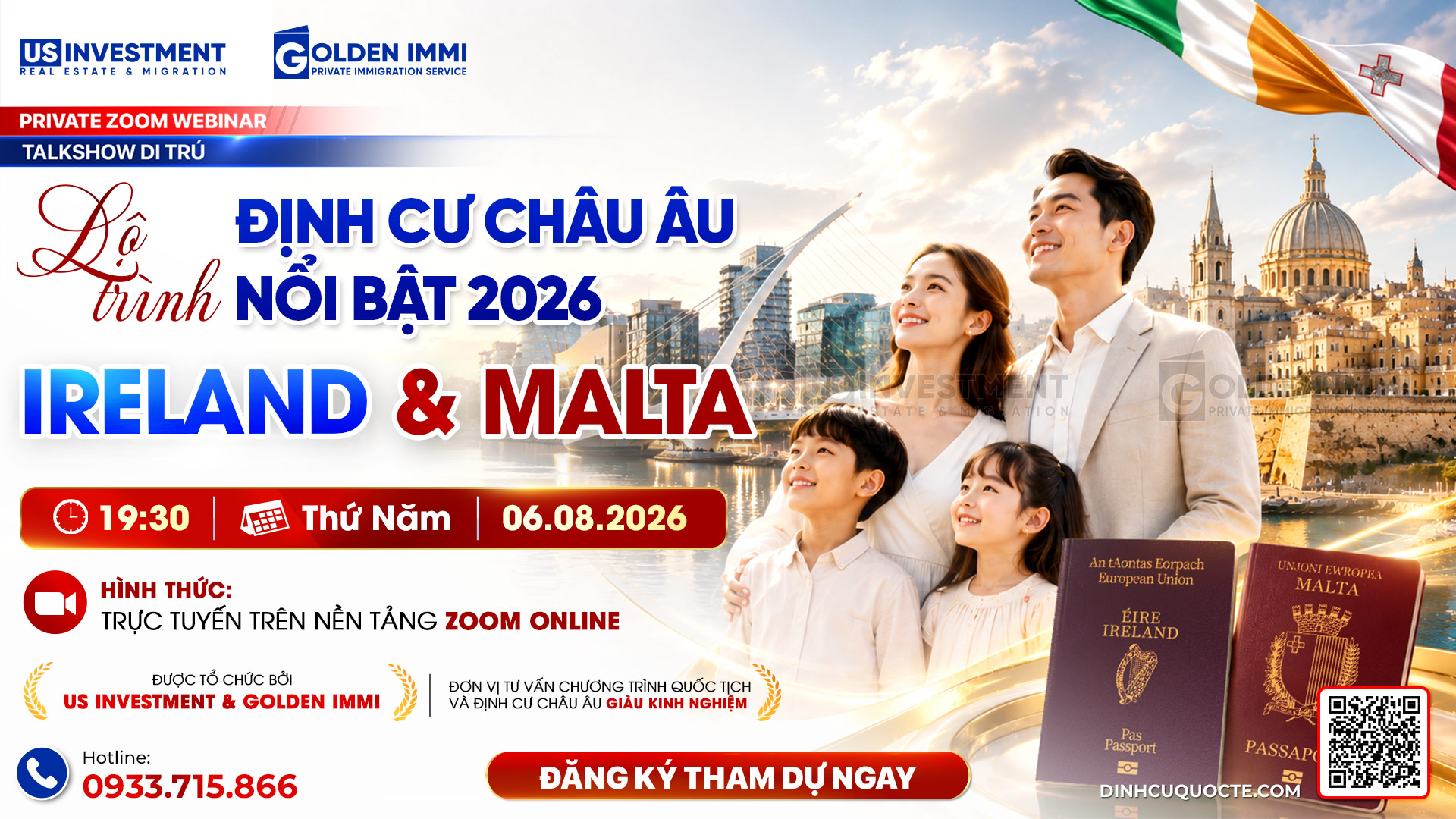 PRIVATE ZOOM WEBINAR: LỘ TRÌNH ĐỊNH CƯ CHÂU ÂU NỔI BẬT 2026: IRELAND VÀ MALTA